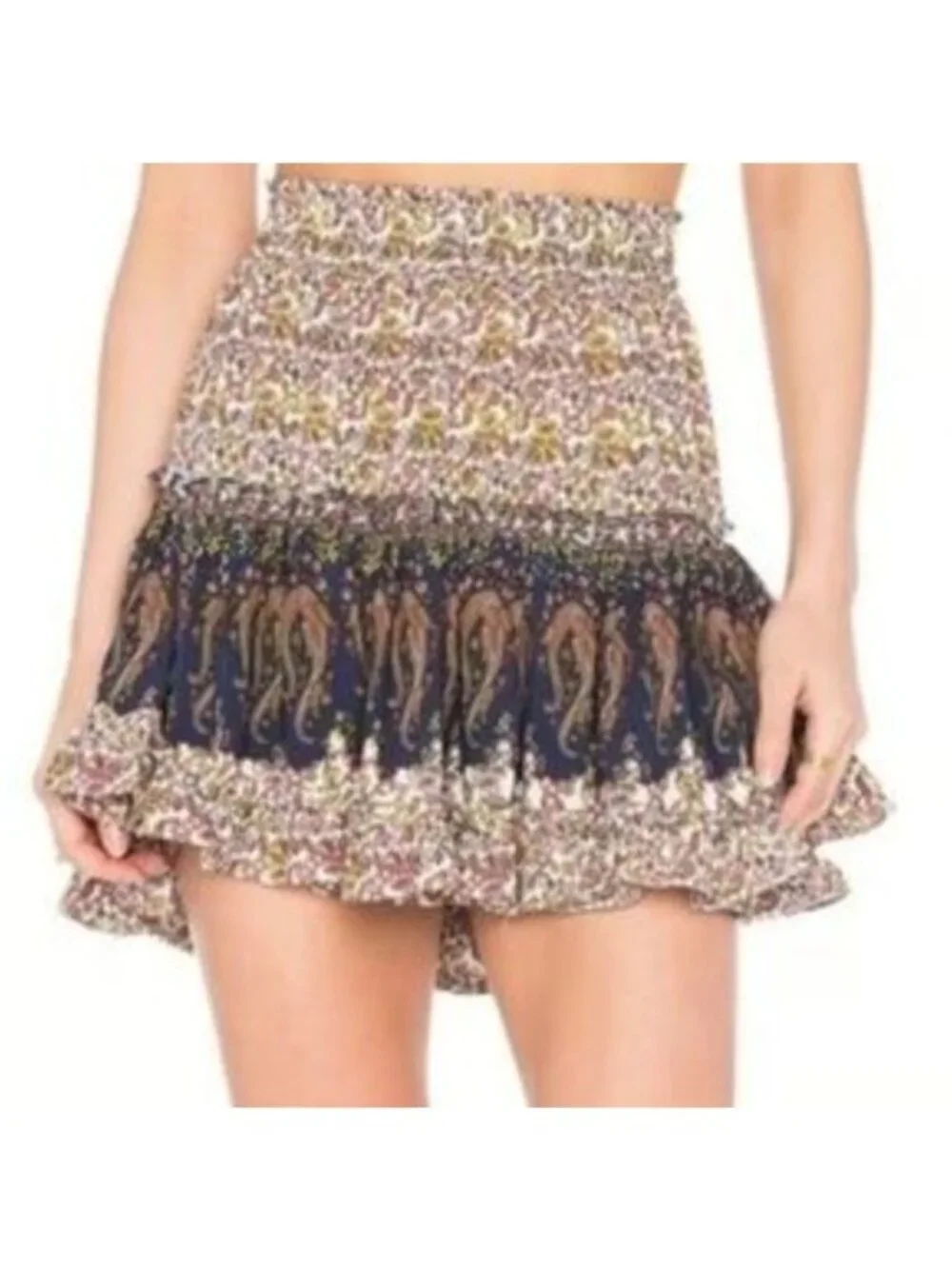 MISA LOS ANGELES paisley print ruffled mini skirt size medium